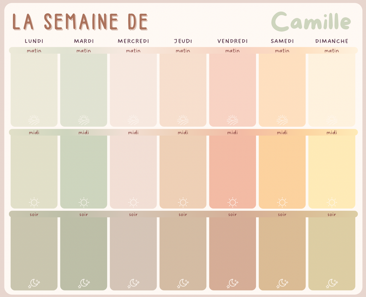 Tableau Magnétique Hebdo – Personnalisable (Enfants à la maison la semaine) SEULEMENT TABLEAU