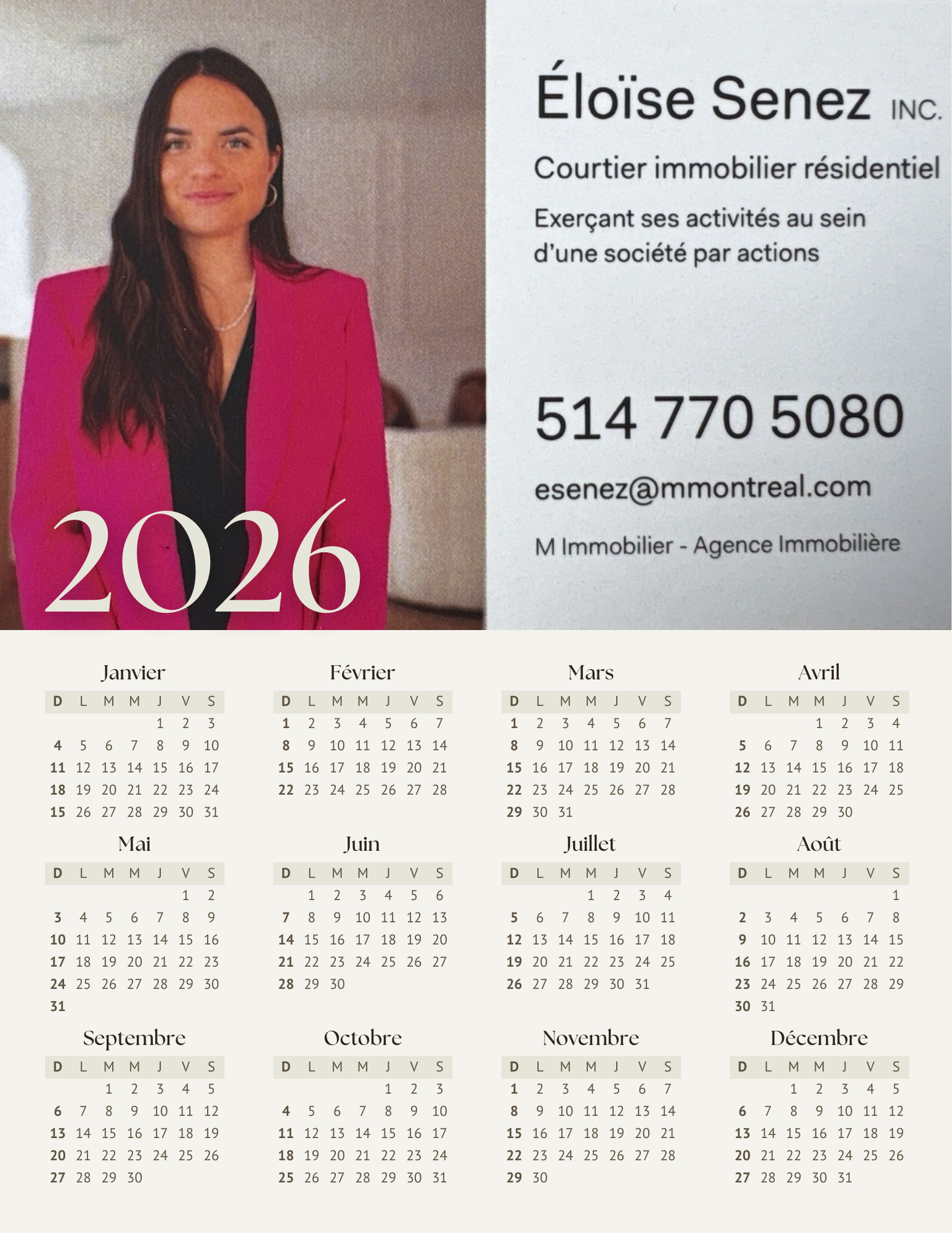 Calendrier entier 2026