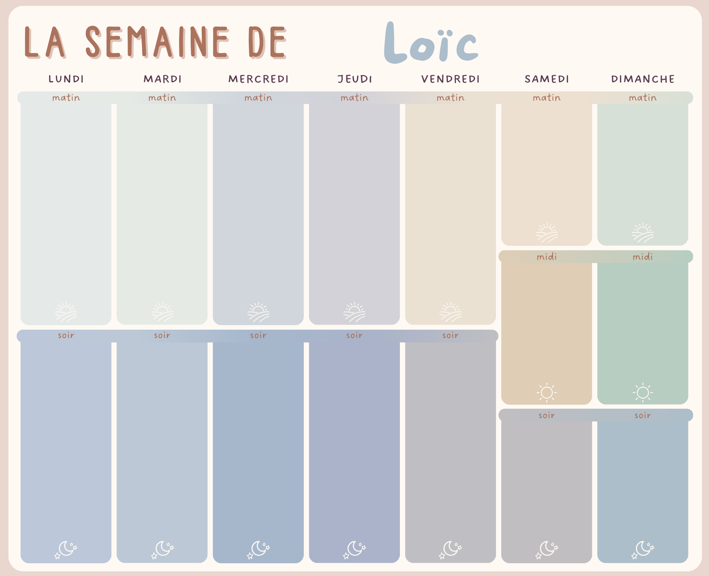 Weekly Magnetic Chart – Customizable for Children + 40 magnetic Stickers