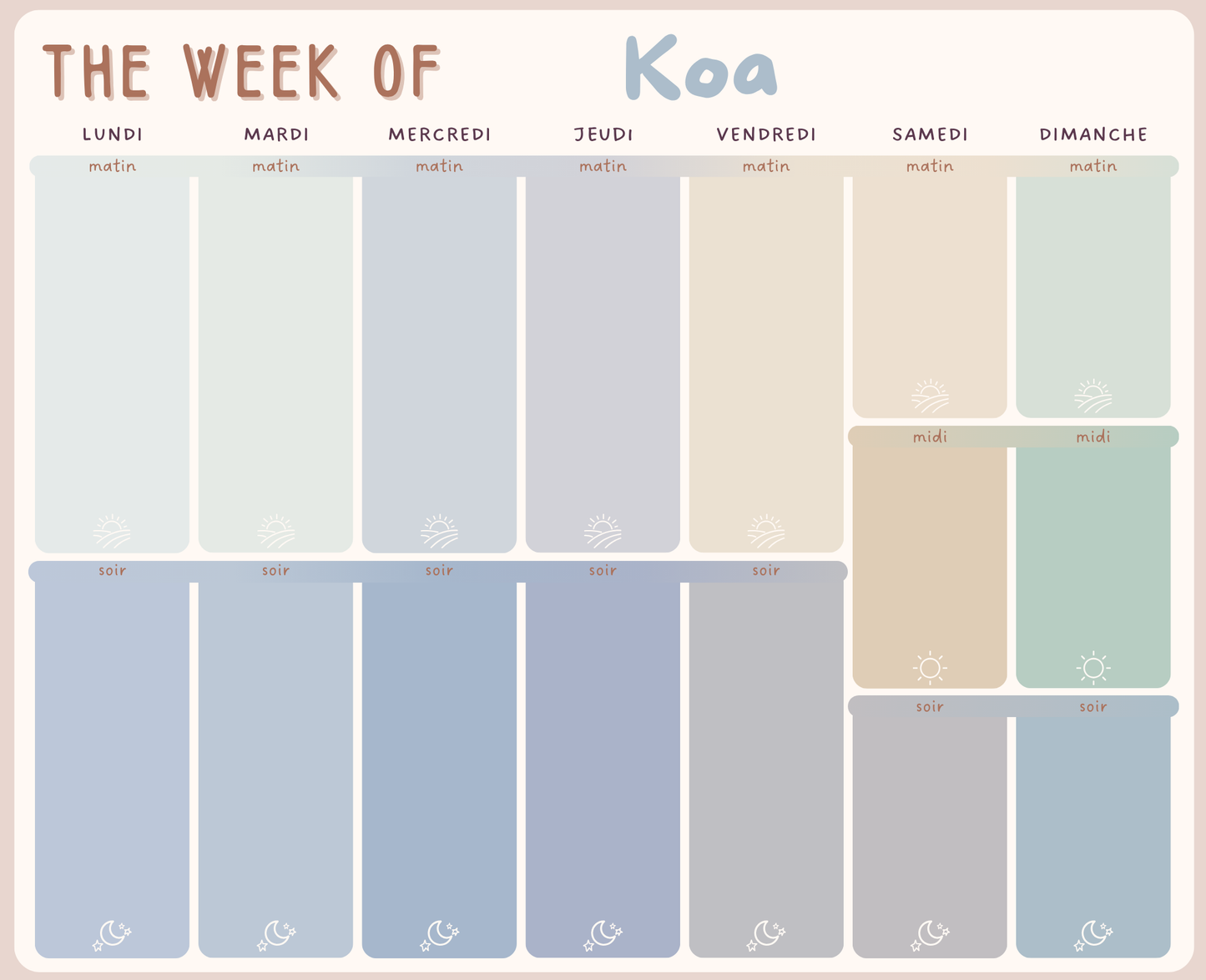 Weekly Magnetic Board – Customizable (For children in school or daycare during the week) BOARD ONLY